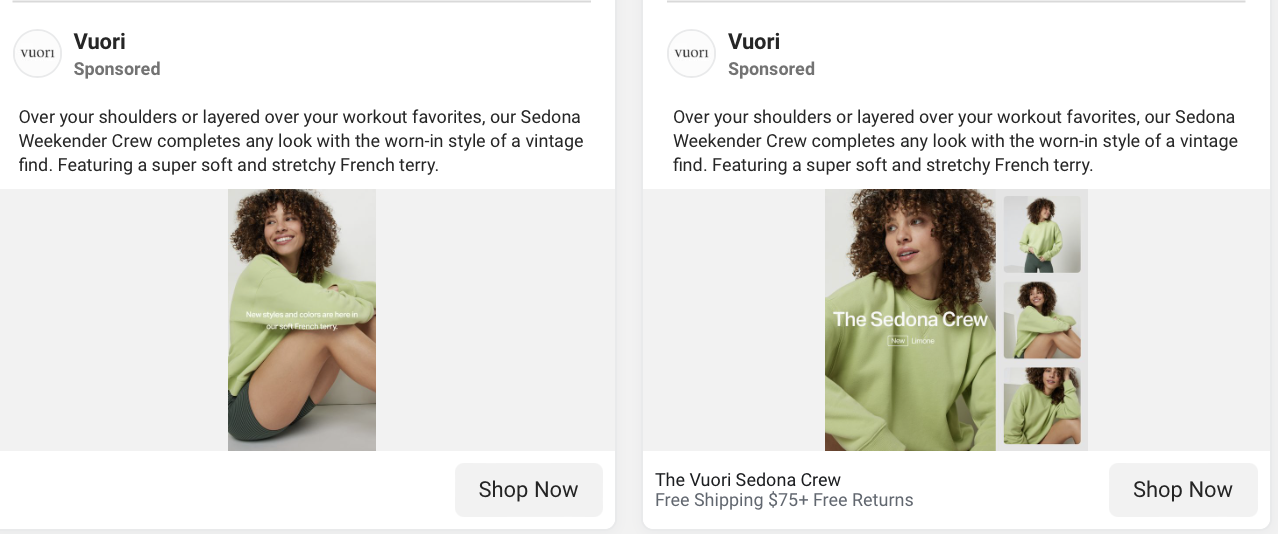 A/B testing Facebook ads - Vuori