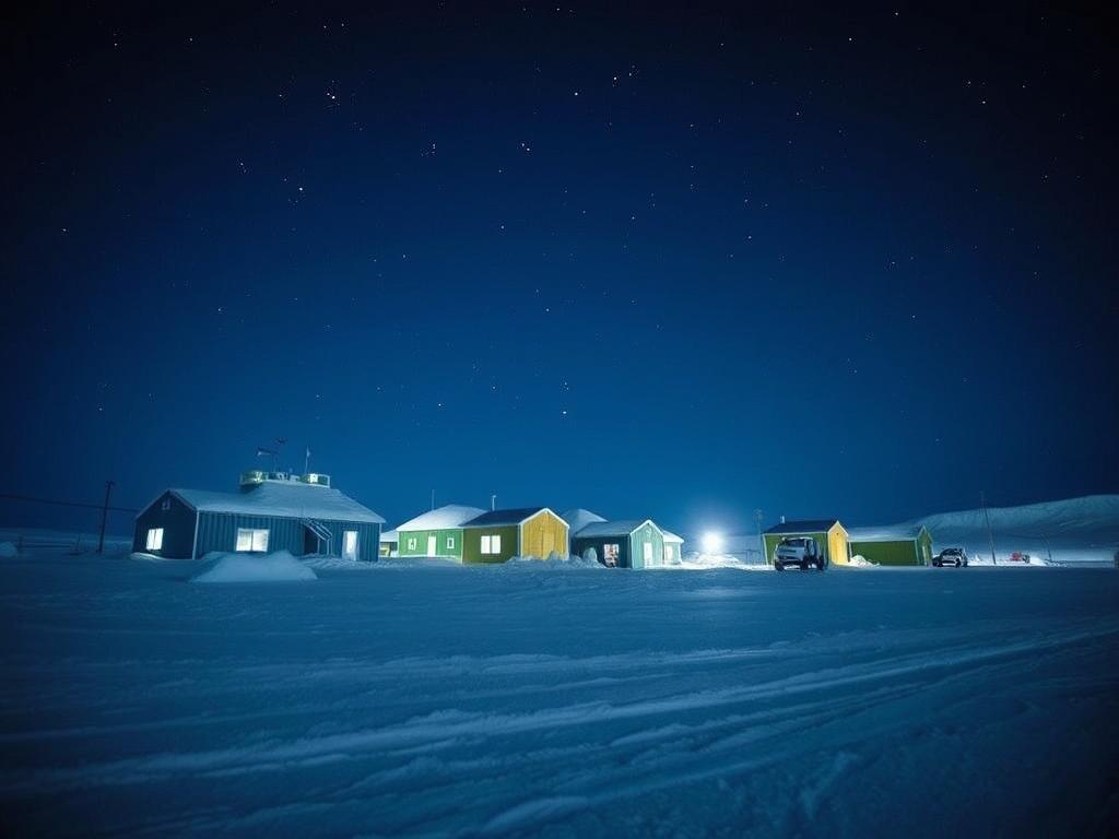 Vostok Station in Antarctica during polar night, showing research facilities in one of Earth's Most Extreme Temperature Locations