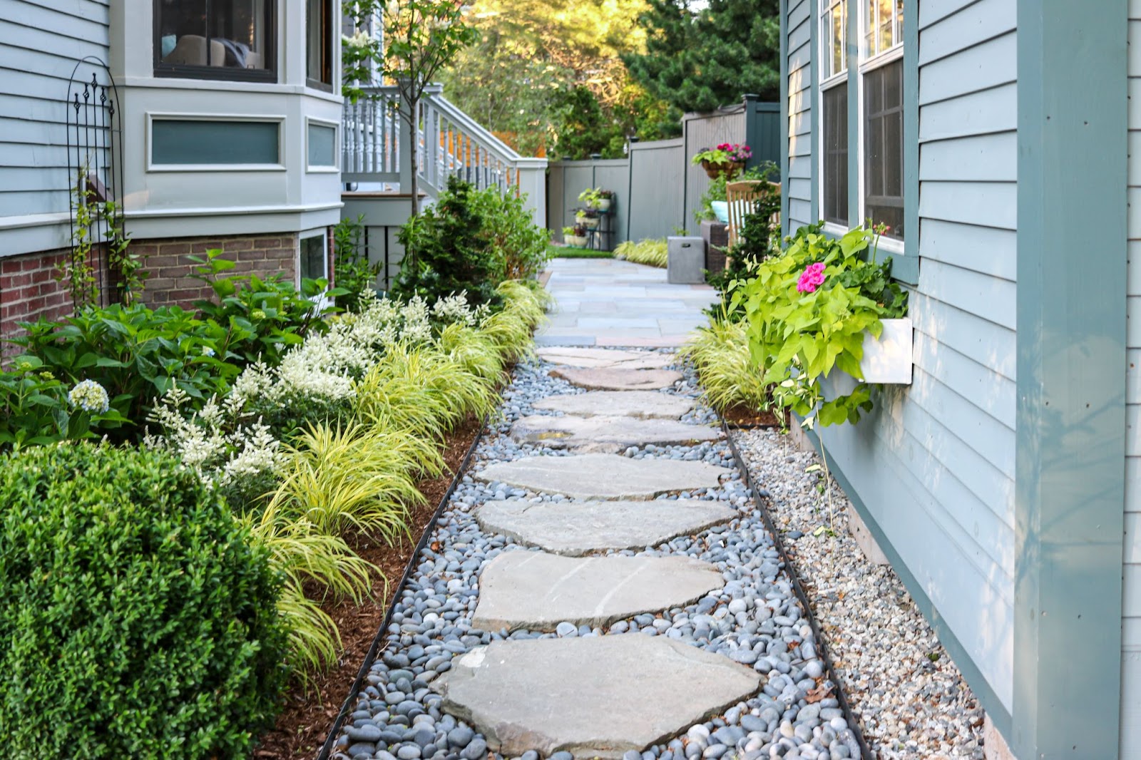 Hardscape walkway with stepping stones and gravel