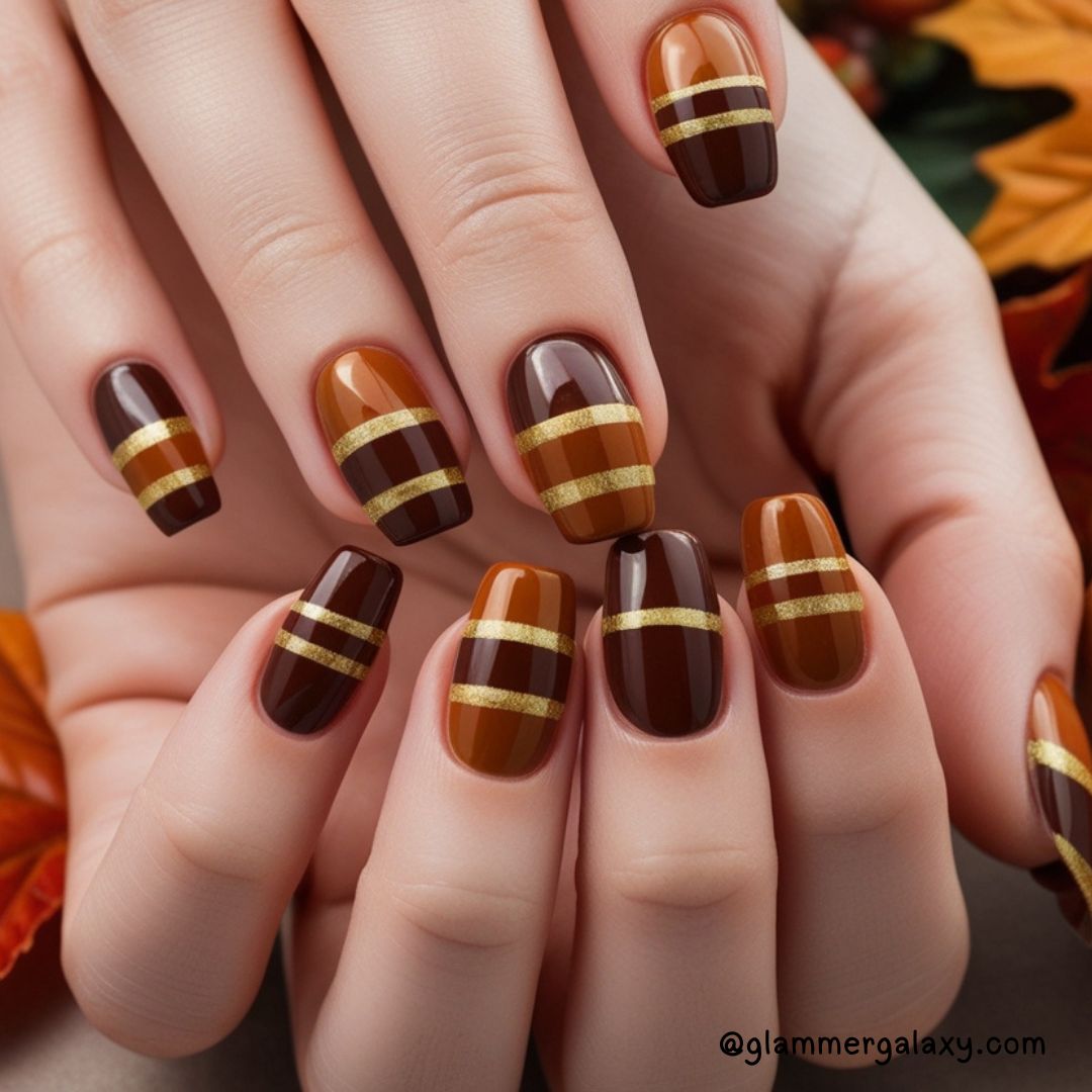 Bold Fall Nail Art Designs Having Simple Stripes

