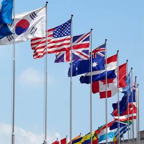 A group of different flags on poles

AI-generated content may be incorrect.