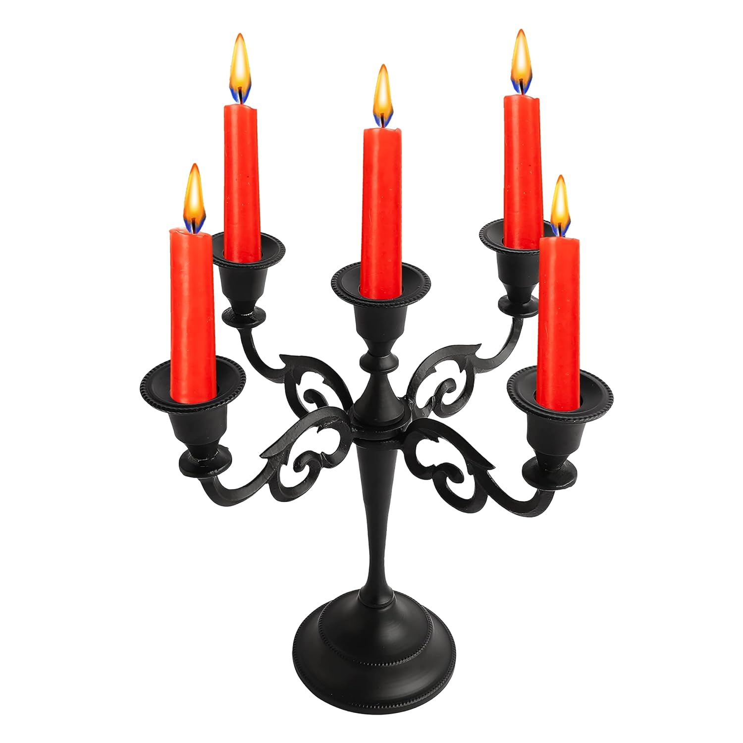 Rely+ 5 Arm Candelabra 10 Inch Tall Matte Black Taper Candle Holders