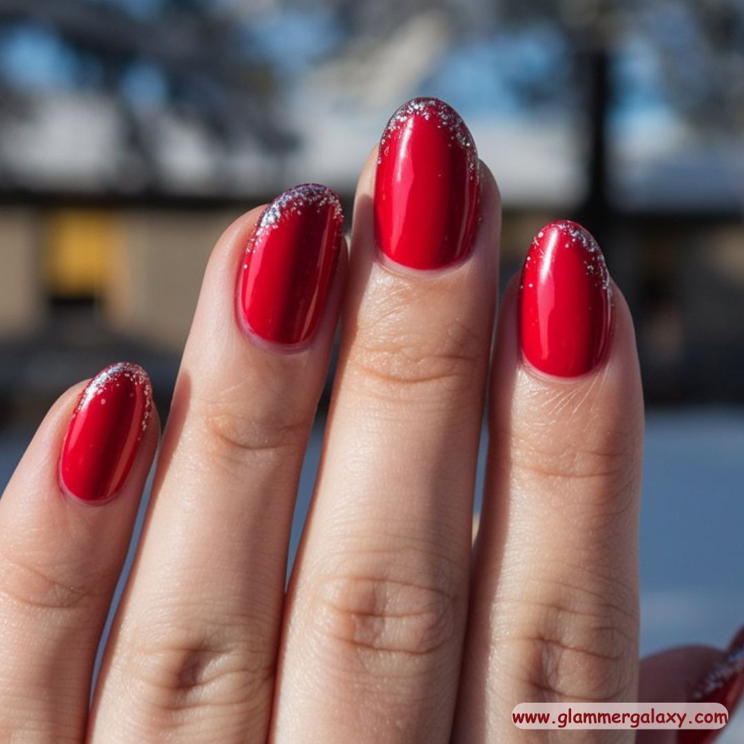 Red Winter Nail Designs having Glitter Edges
