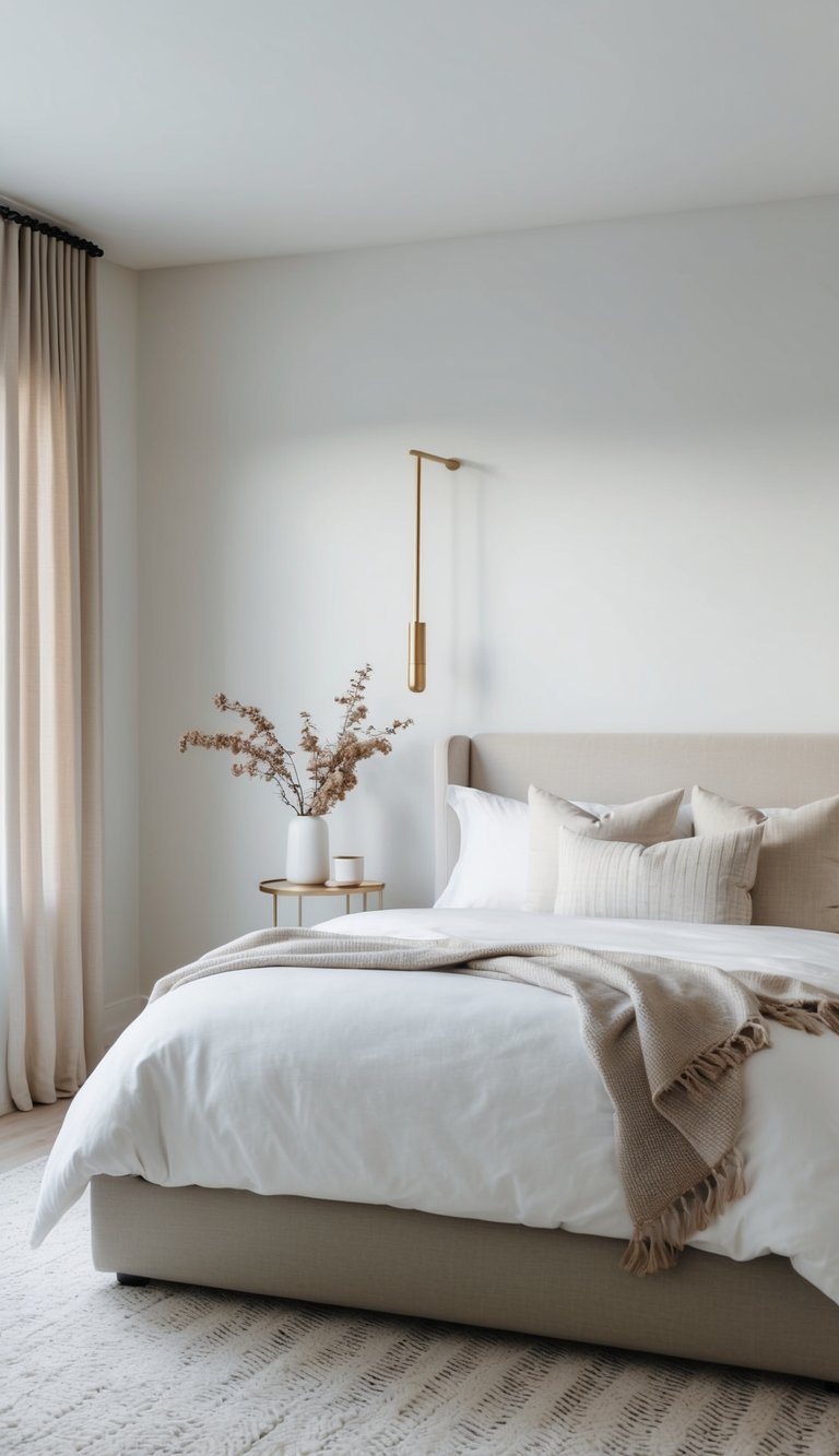 A serene bedroom with neutral colors, clean lines, and minimal decor