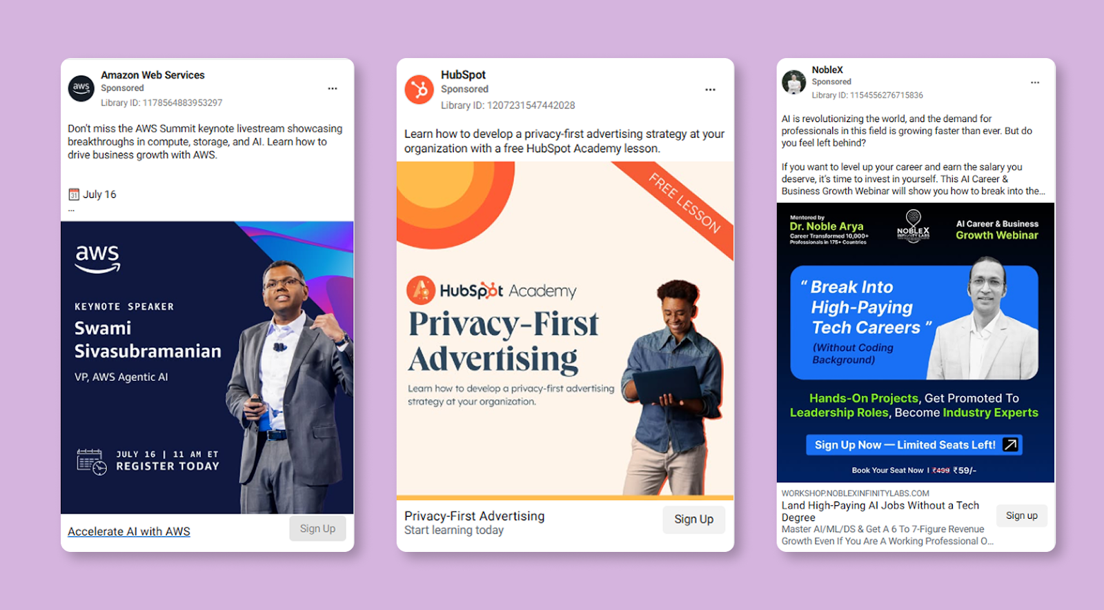 Facebook ads for webinars examples