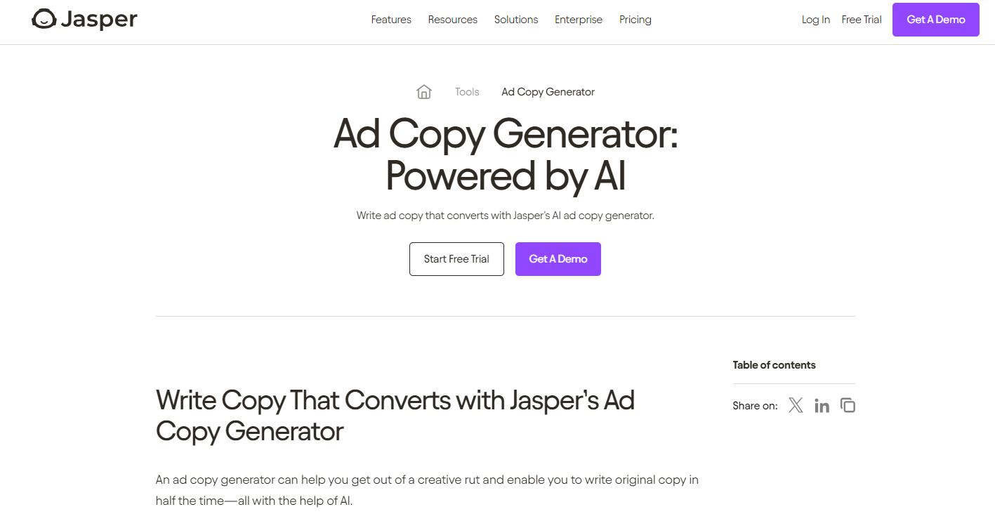 Jasper’s Ad Copy Generator