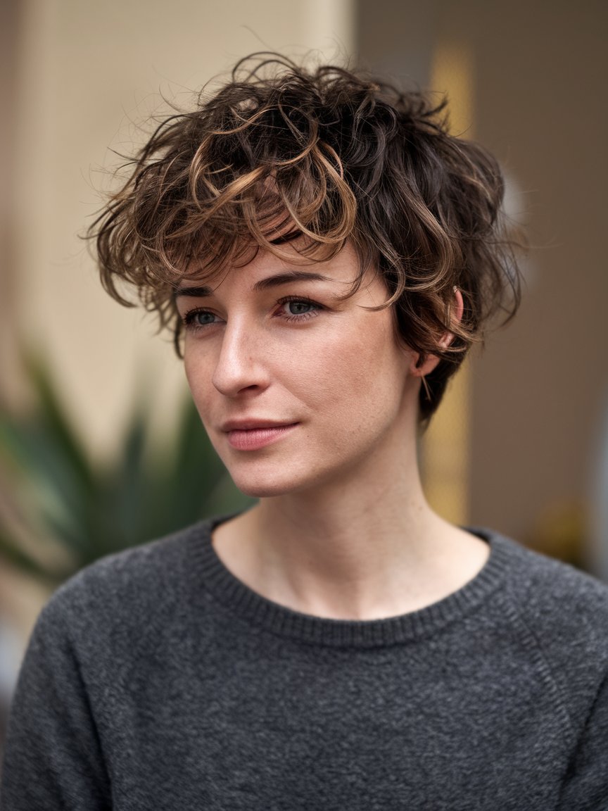 8. Curly and SHORT Messy hair styles with Pixie Cut