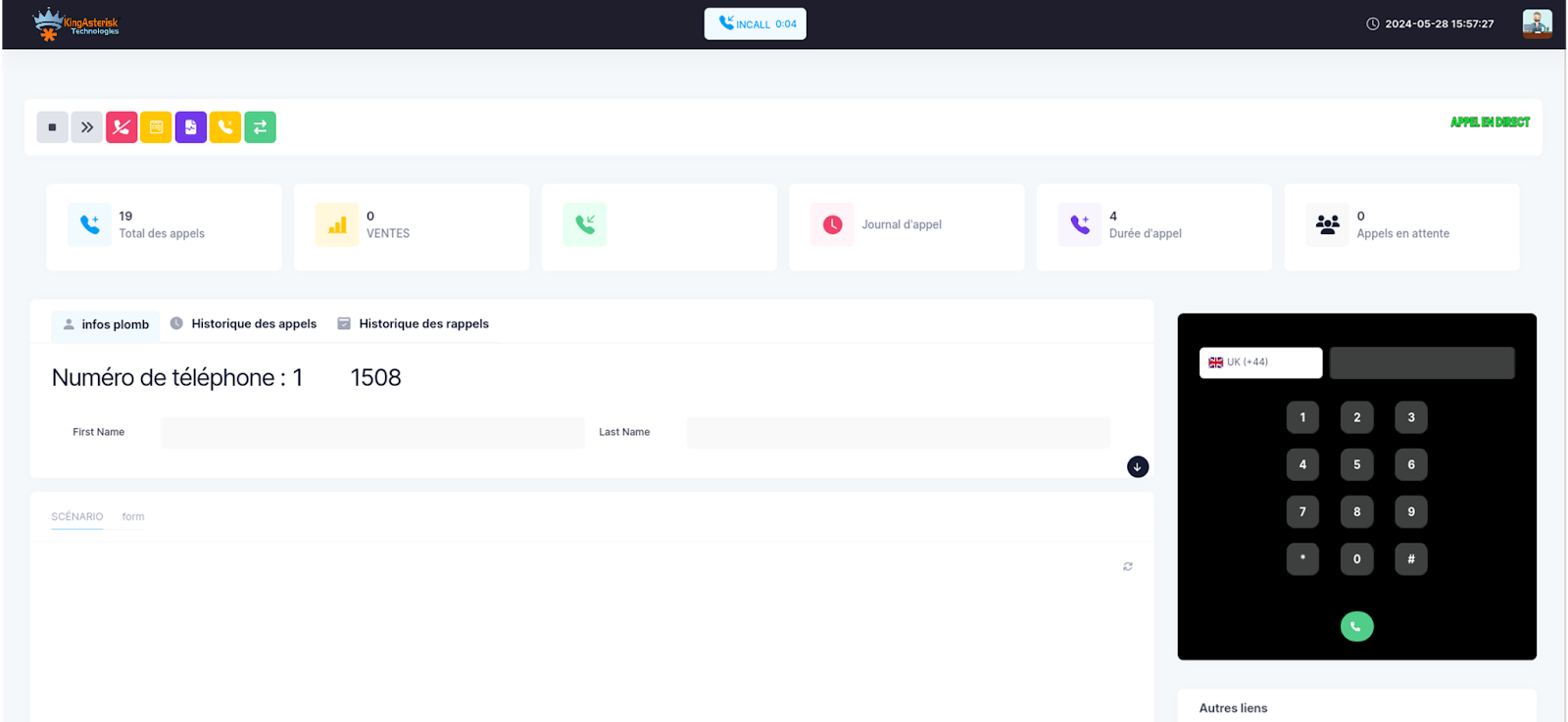 Agent dashboard : Call Center Dialer