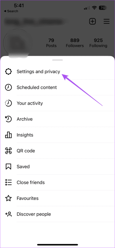 Option "Paramètres et confidentialité" instagram sur iOs