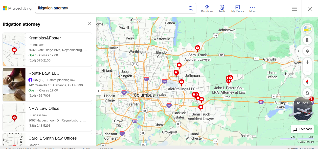 Bing has fewer business listings.