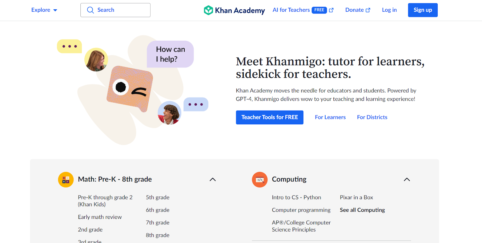 Khan Academy Homepage