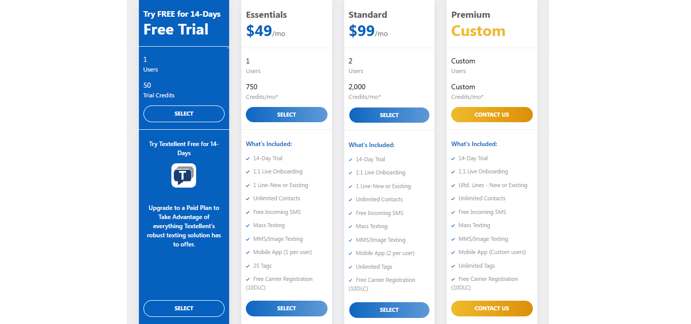 Textellent pricing