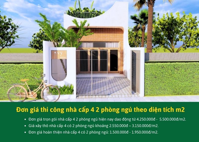 Đơn giá thi công nhà cấp 4 2 phòng ngủ theo diện tích m2 Xây dựng Nhất Tín