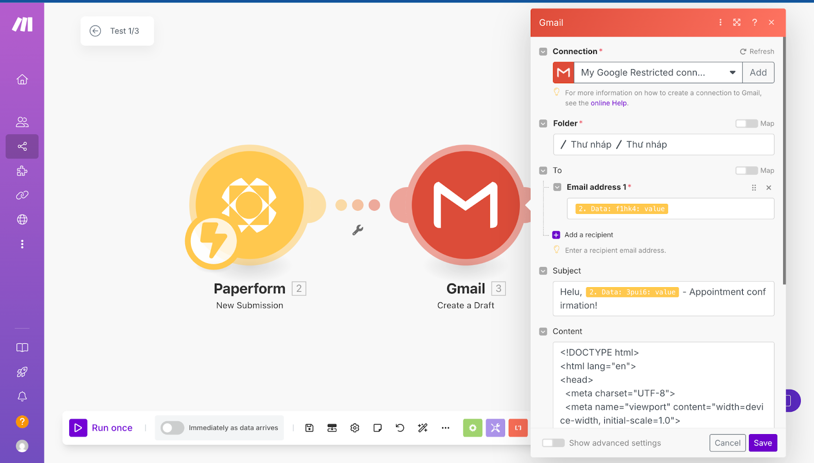 Connect Gmail on Paperform