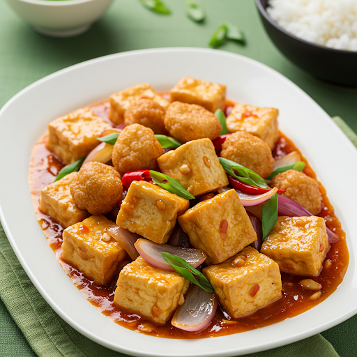 Tofu Kung Pao servido en un tazón