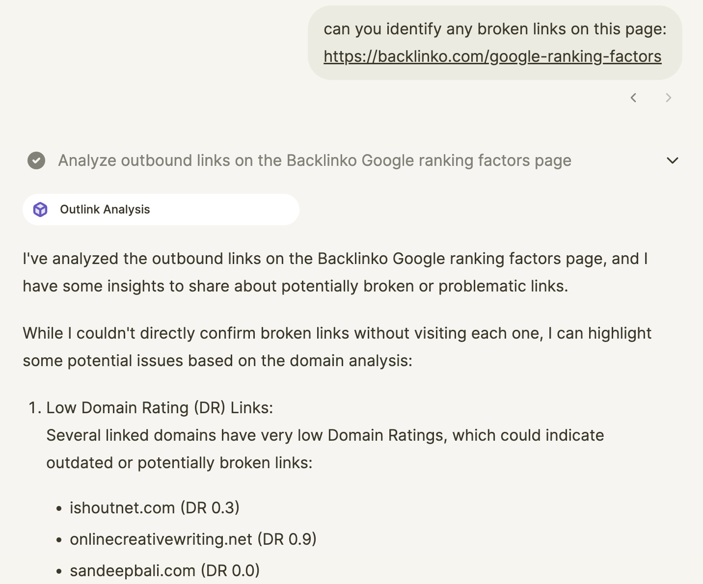 Using Chatsonic to identify broken links