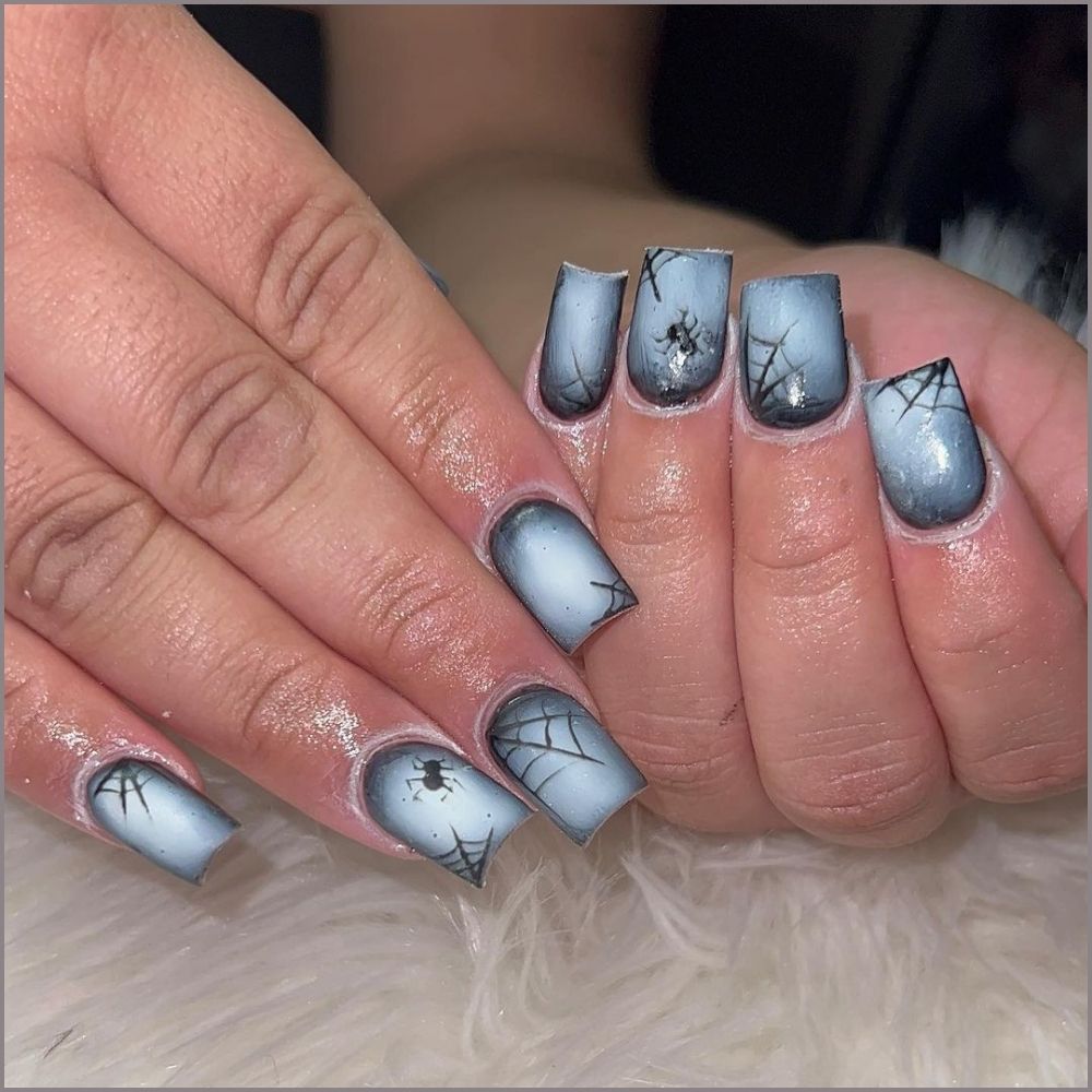 Close up of nails with spooky nails having Textured Nail Designs