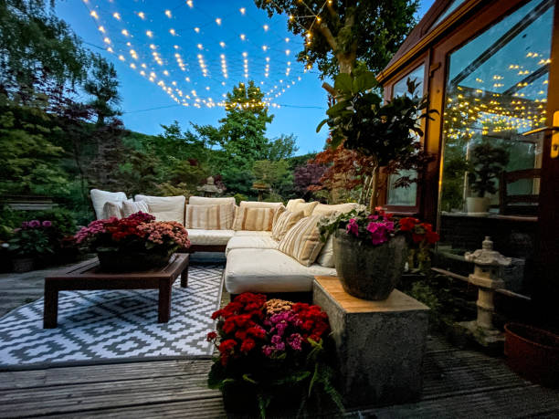 patio canopy with remote controlled string lights