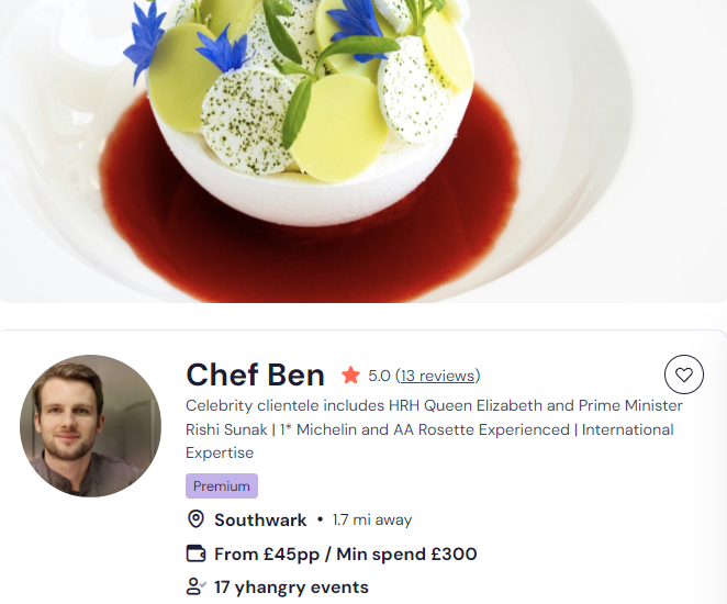 Chef Ben as one of the top 20 chefs in UK