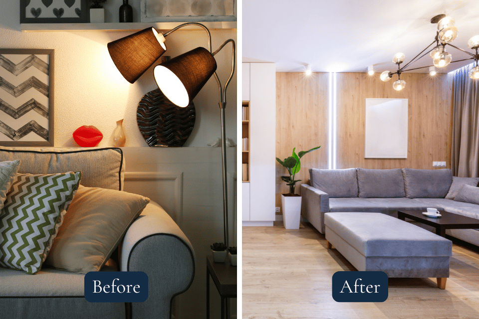 interior design mistakes to avoid for your home remodel living area with dim lighting and space with optimal light fixtures custom built michigan