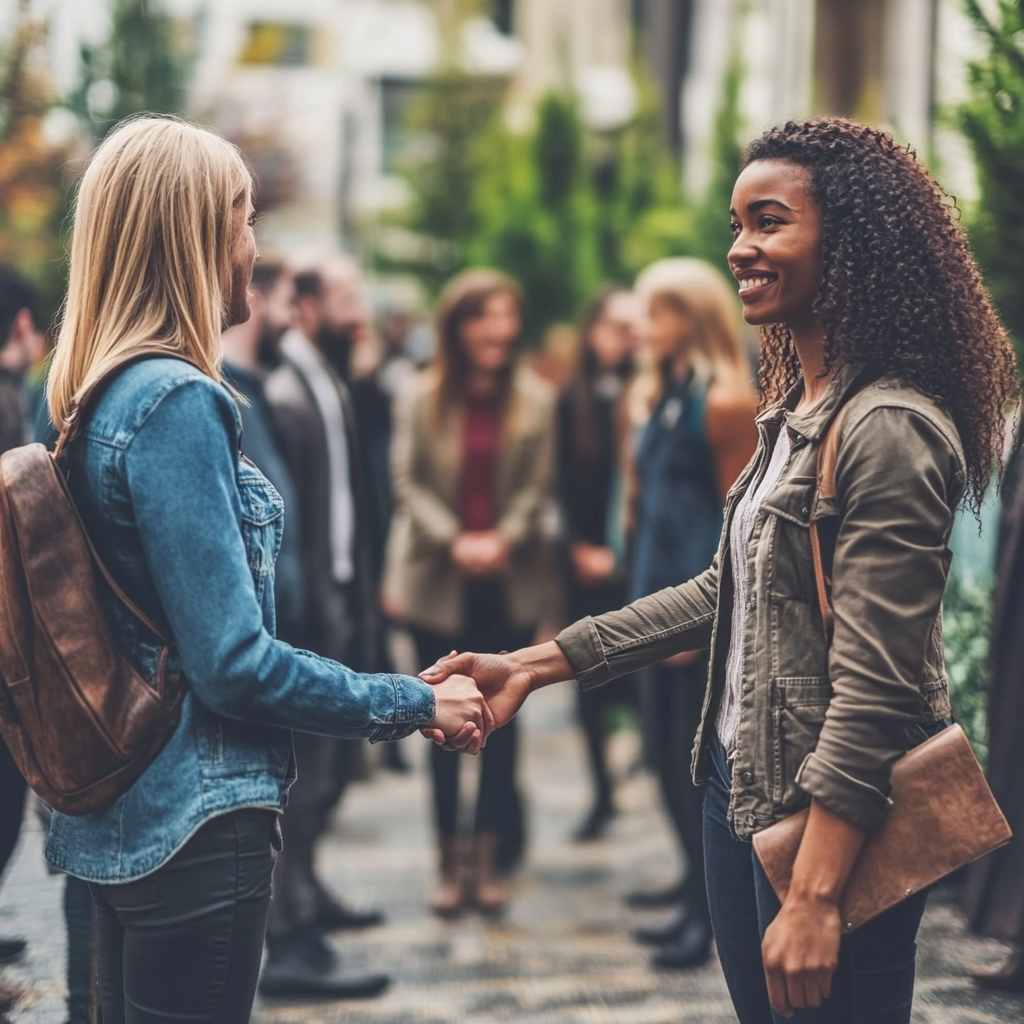 International professional being welcomed to a small town by local colleagues through work visa sponsorship