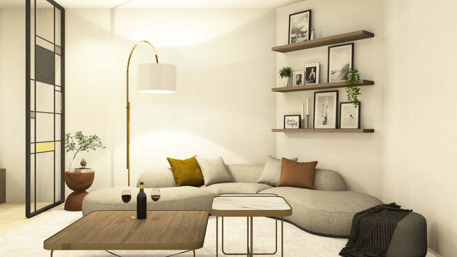 moderne living met glas in lood raam