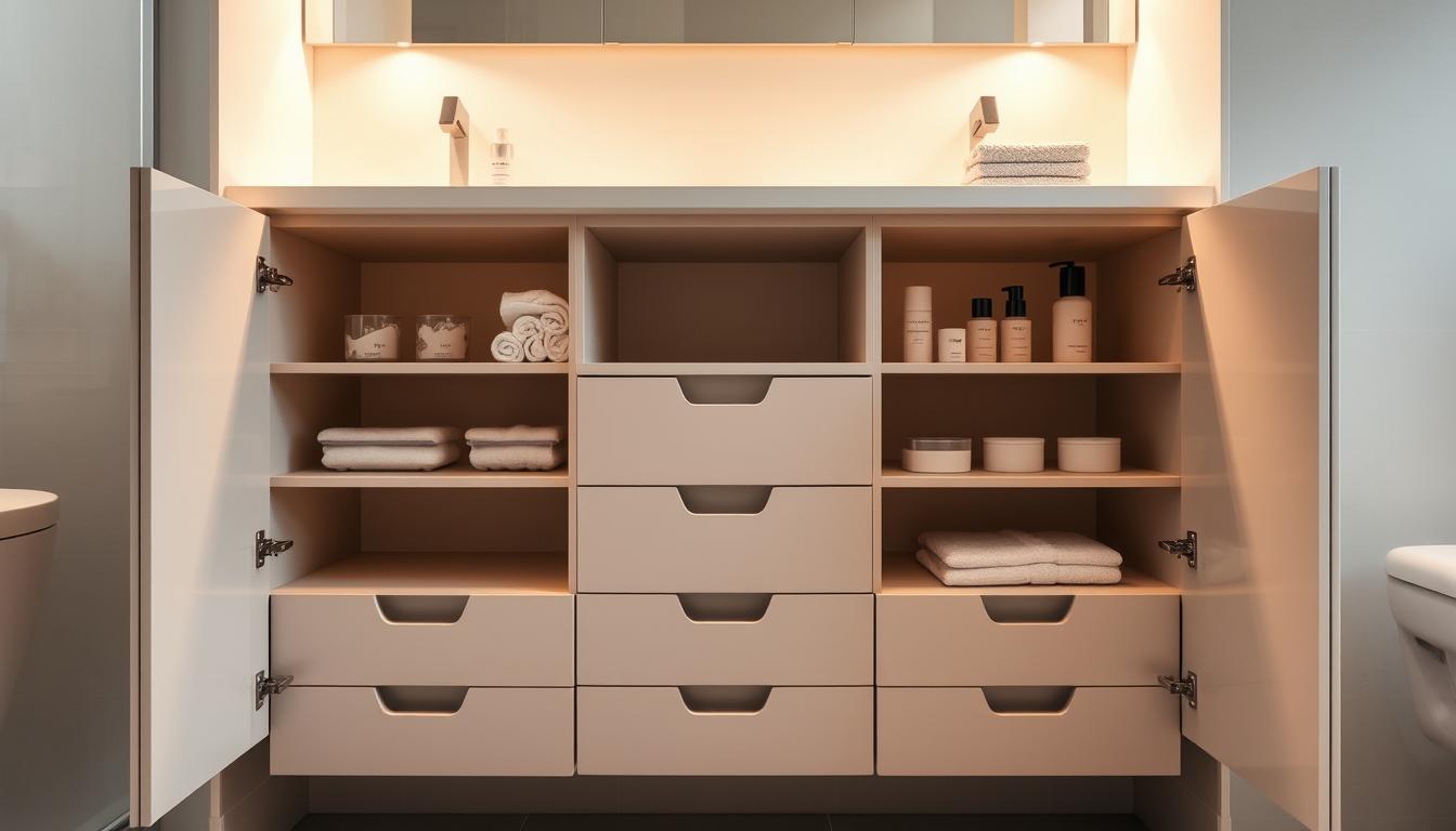 Moderne Badezimmerschränke mit Schubladen und Fächern
