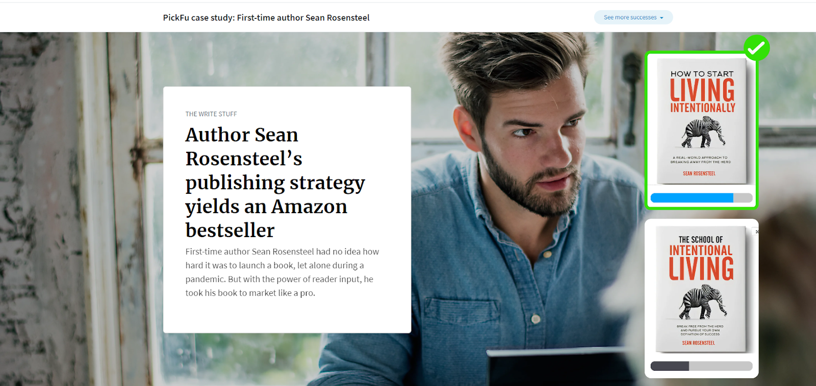 Screenshot of Author Sean rosensteel's publishing strategy using a pickfu poll to ab test his book cover