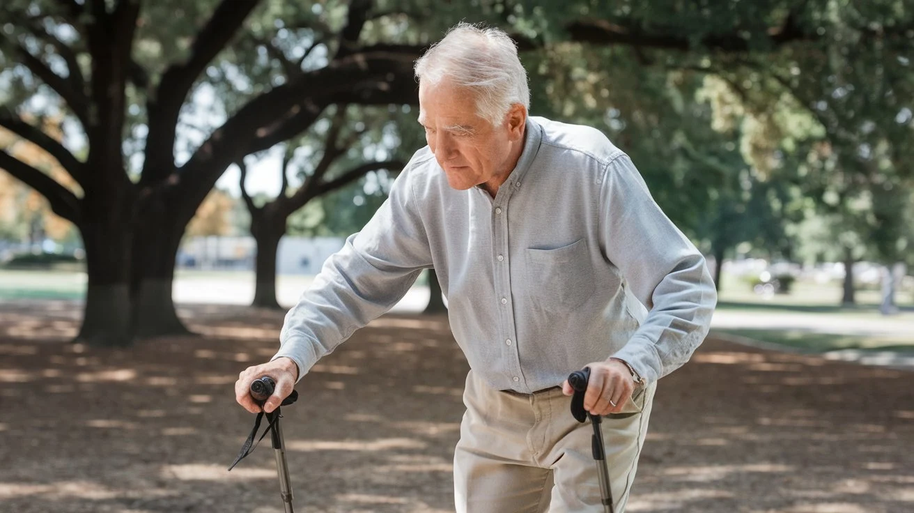  Senior engaging in gait training exercises to improve mobility and balance.