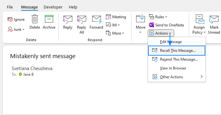 outlook recall email