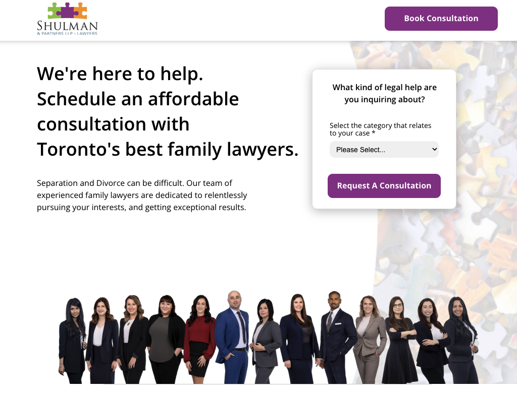 Shulman Law Toronto landing page