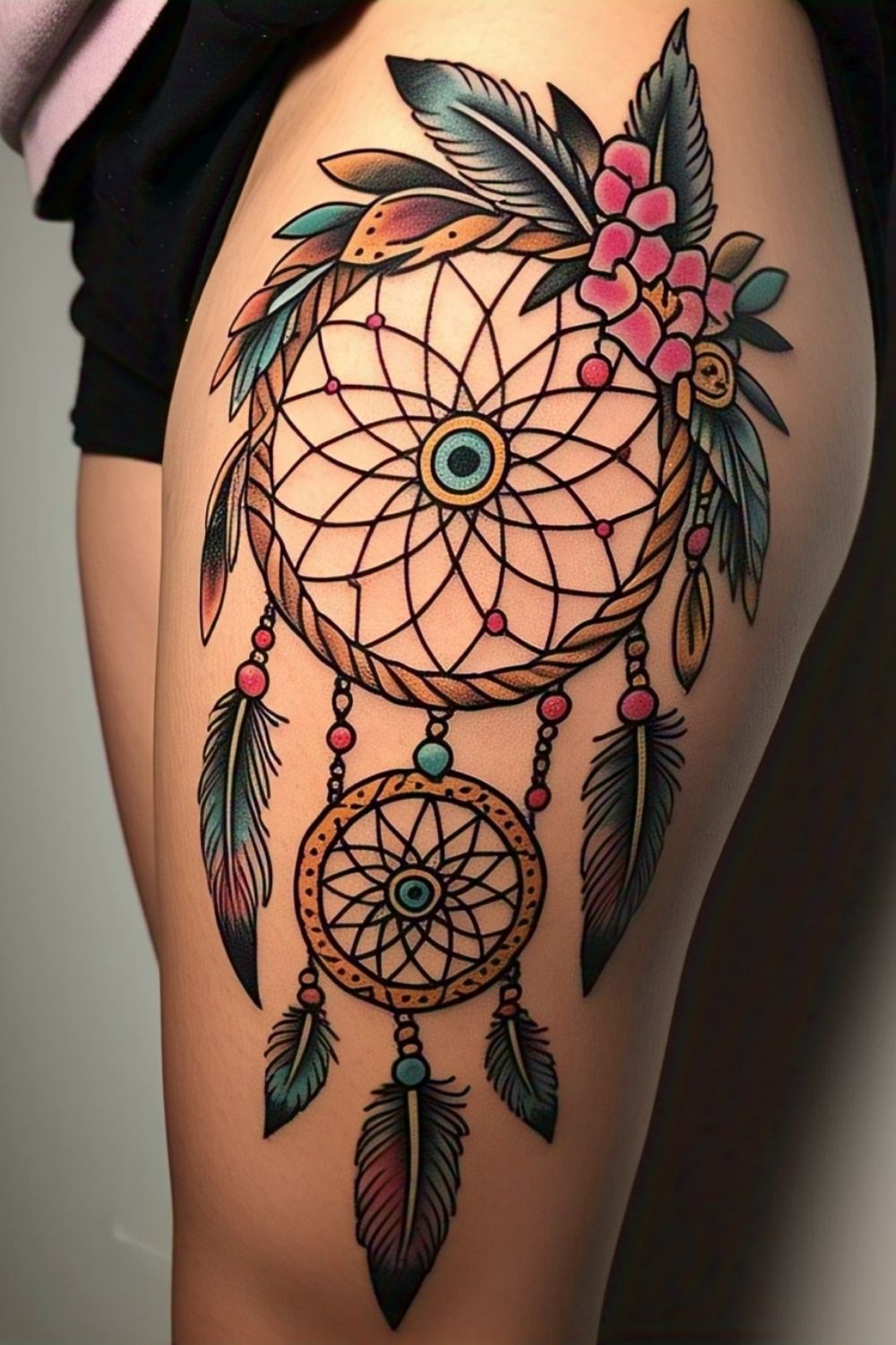 Dream Catcher Thigh Tattoo