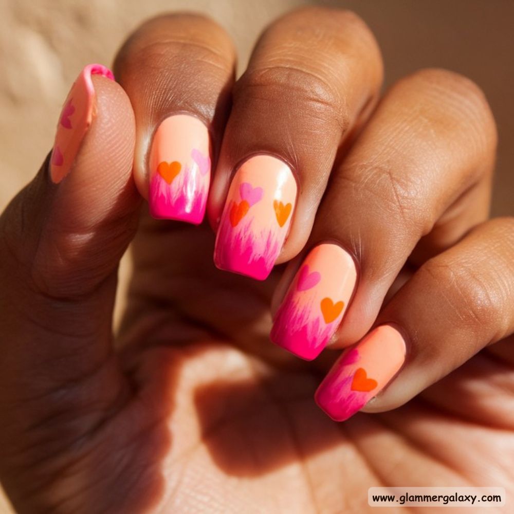 Orange and Pink Summer Nails with Unique Peach Fuzz & Flamingo Pink