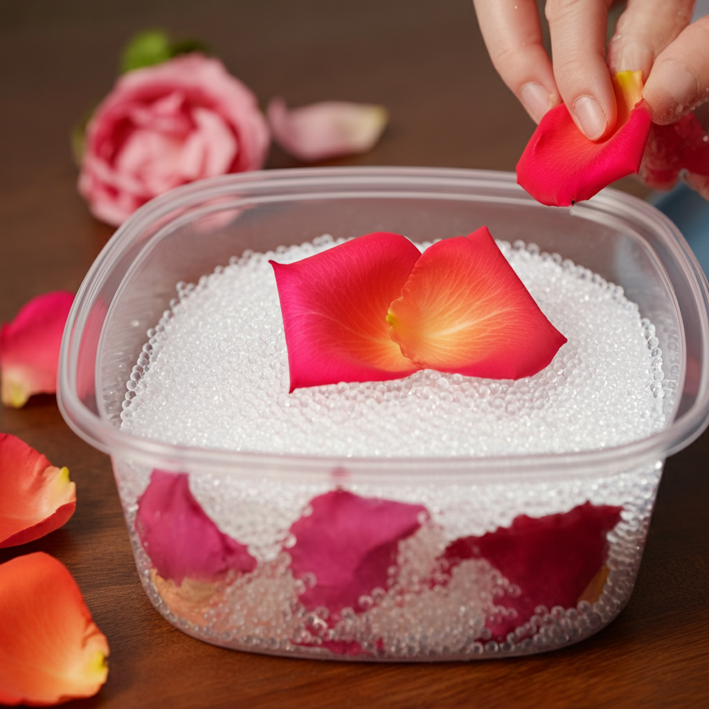 rose petals in silica beads