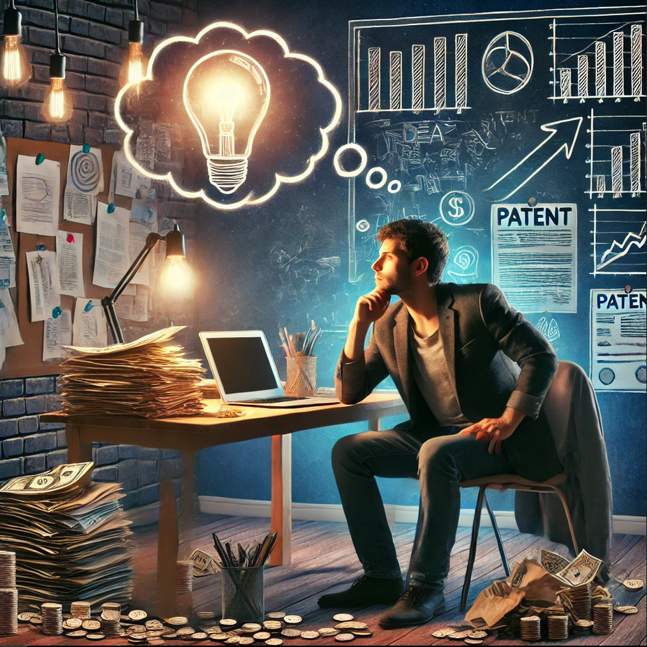 A person sitting at a desk with a computer and a light bulb above him

Description automatically generated