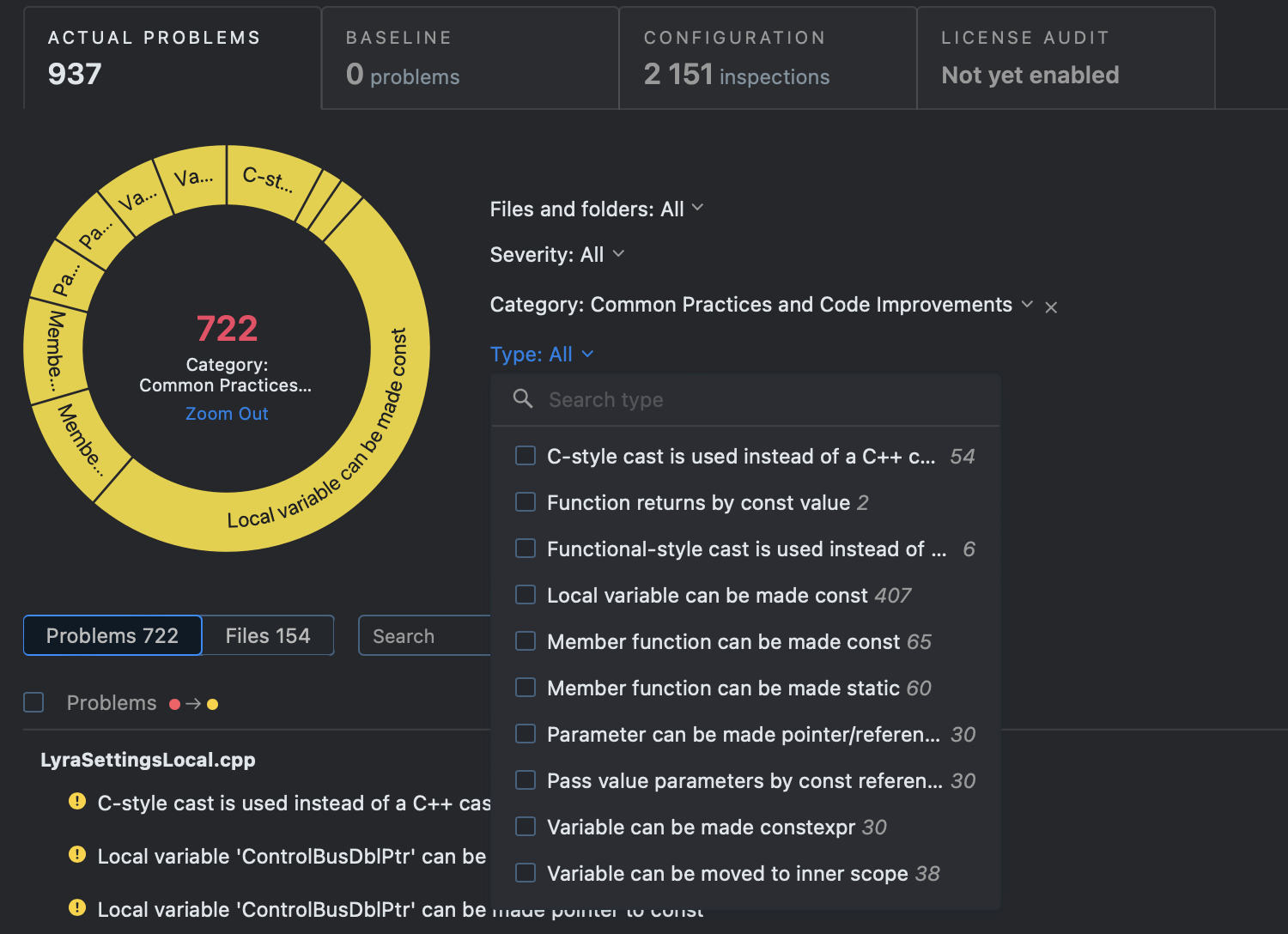 Problems classified as Common Practices and Code Improvements