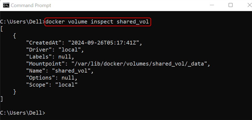 inspect the created volume