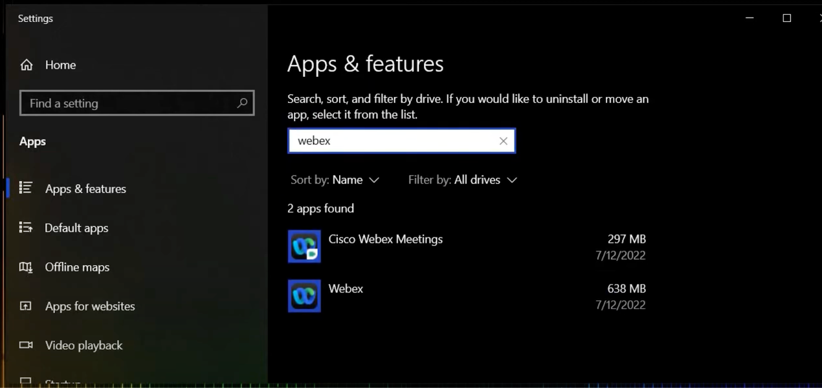 FInd Webex in WIndows