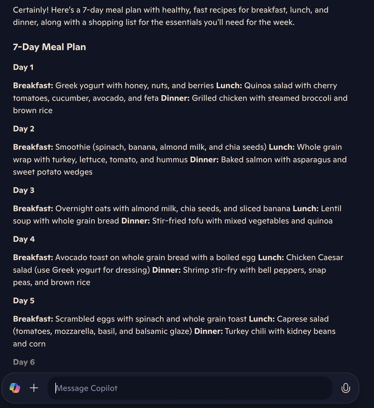Create a Meal Plan with Copilot