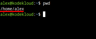 Screenshot showing how to use the "pwd" (print working directory) command