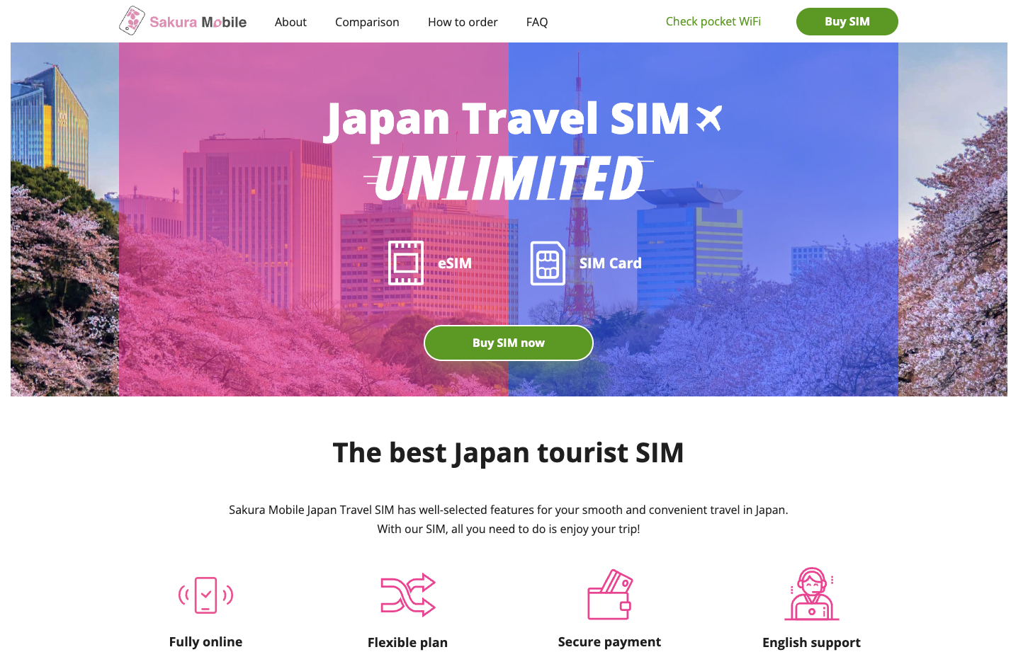 A screenshot of Sakura Mobile Japan's homepage for an eSIM