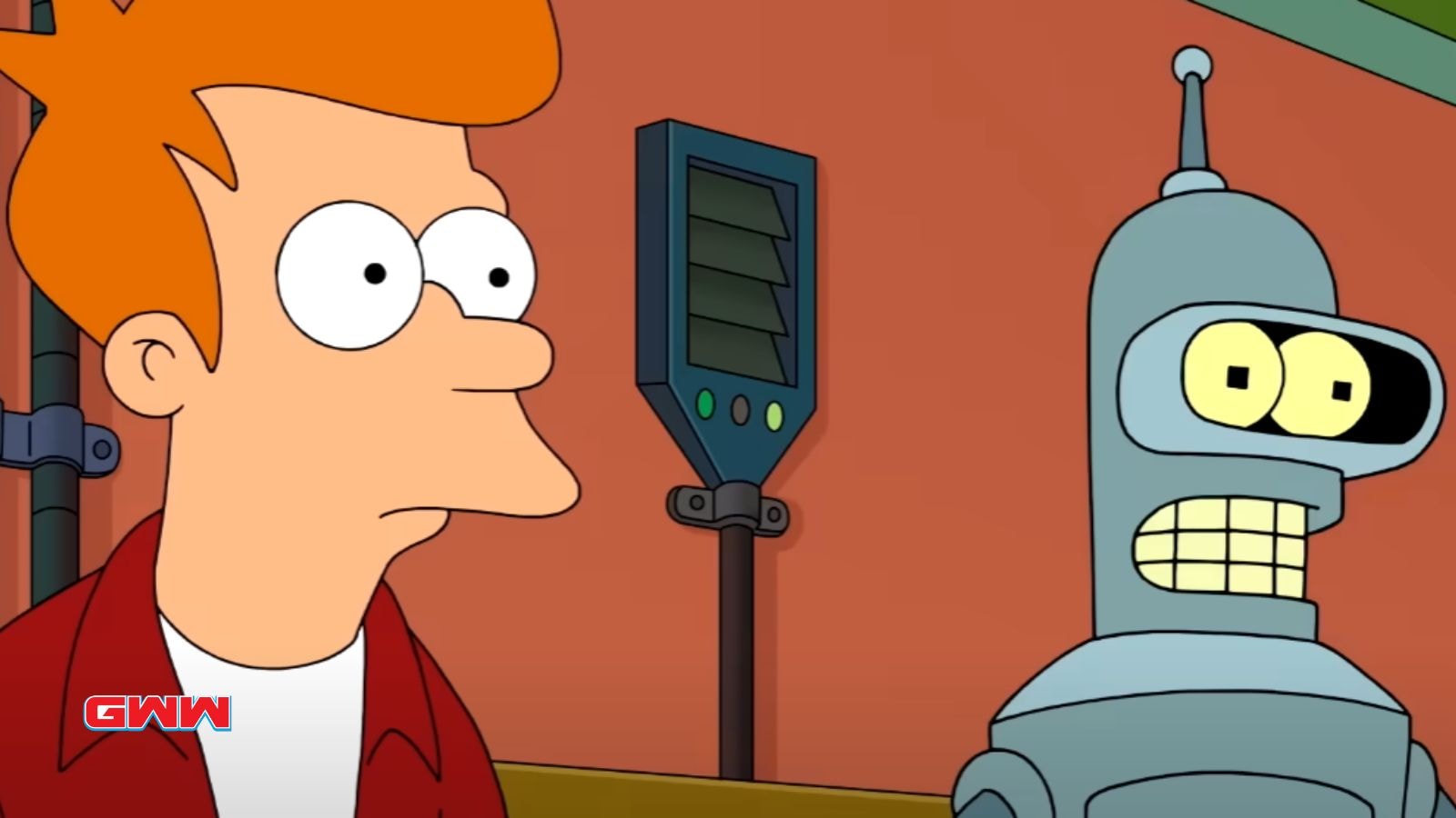 Fry and Bender having a serious conversation.