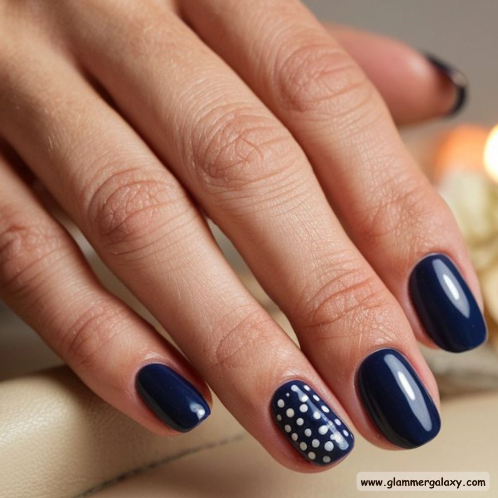 Old Money Inspired Nails having Navy Blue Nails
