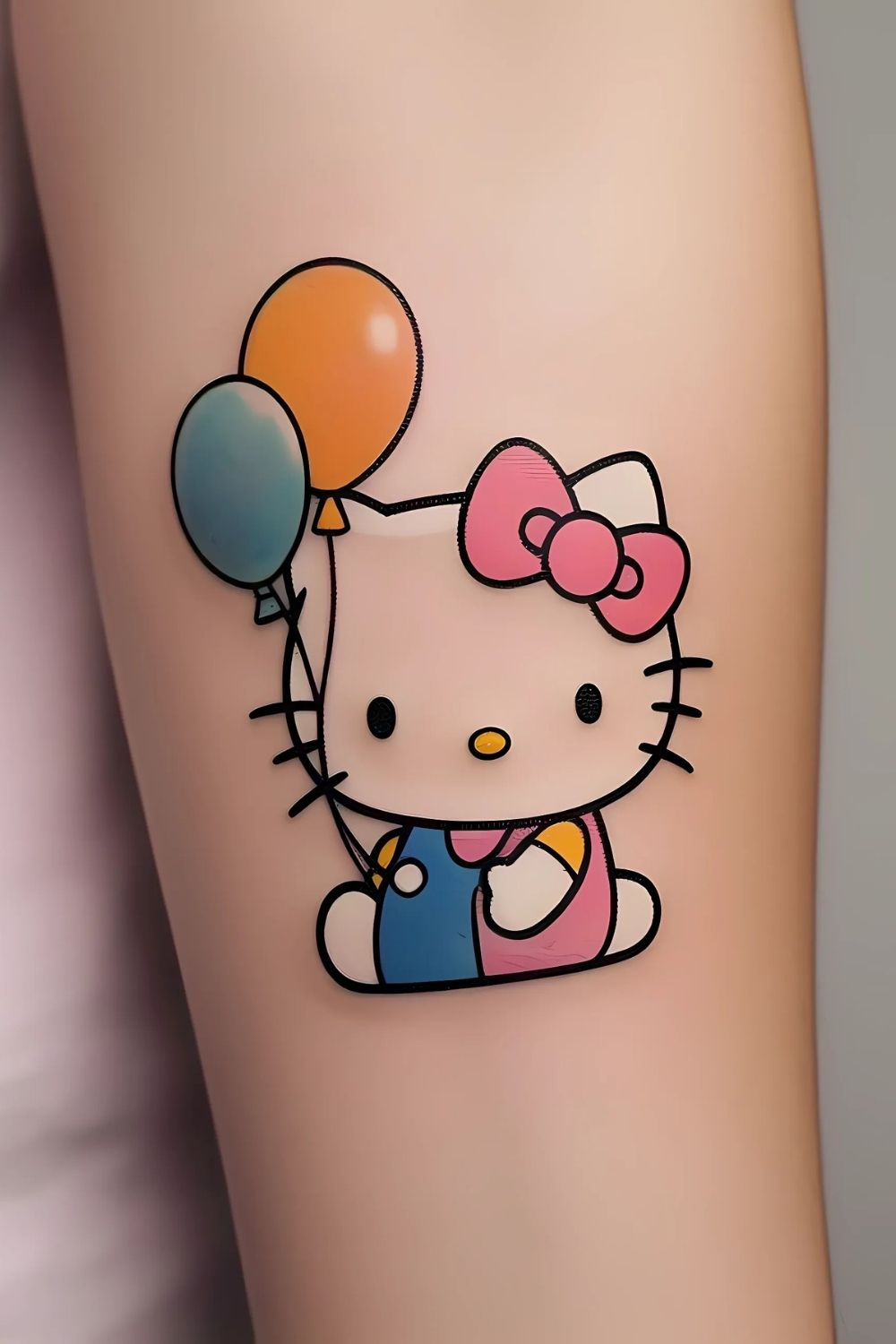 Hello Kitty Holding a Balloon Tattoo
