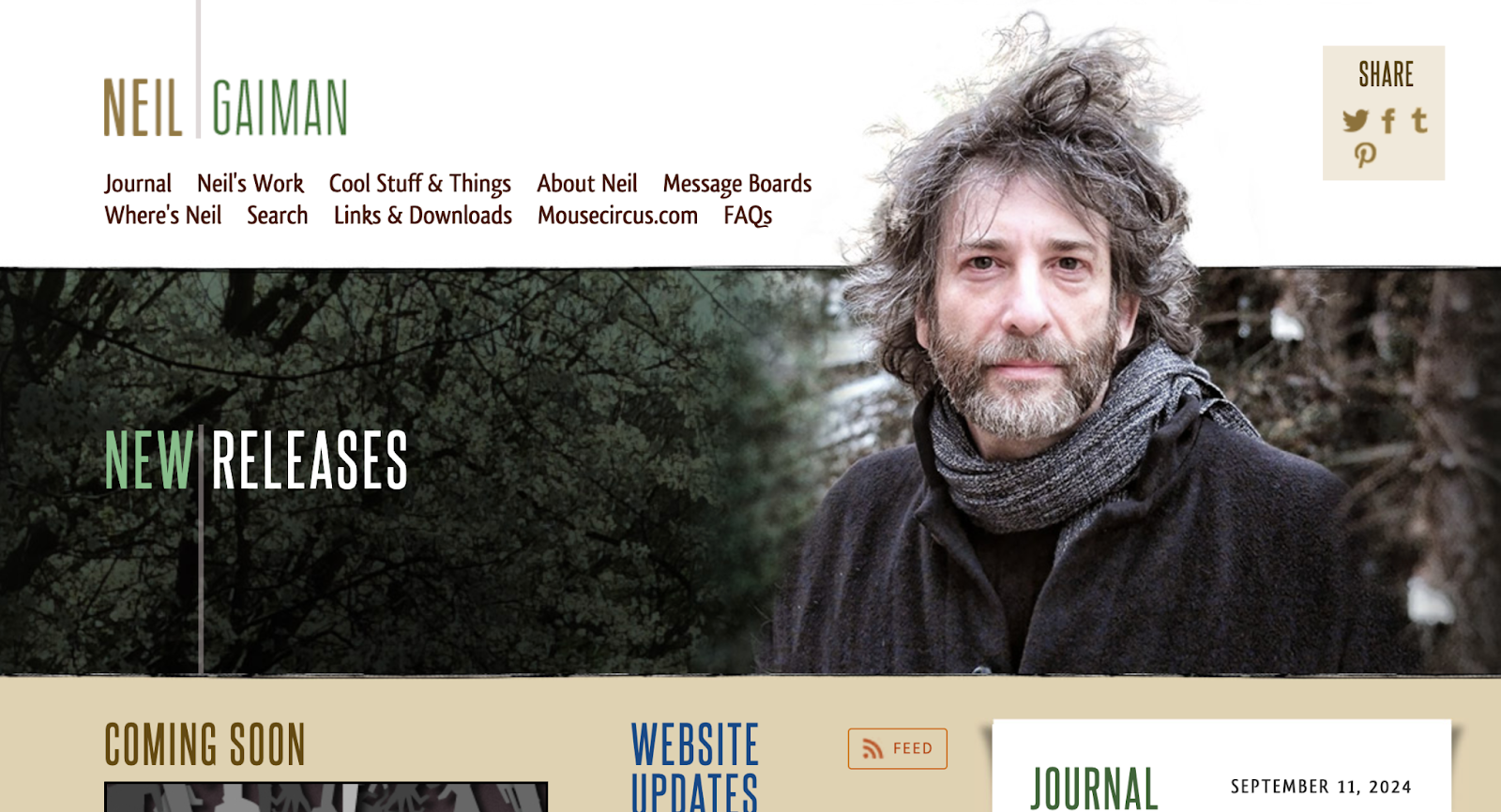 image of Neil Gaiman website