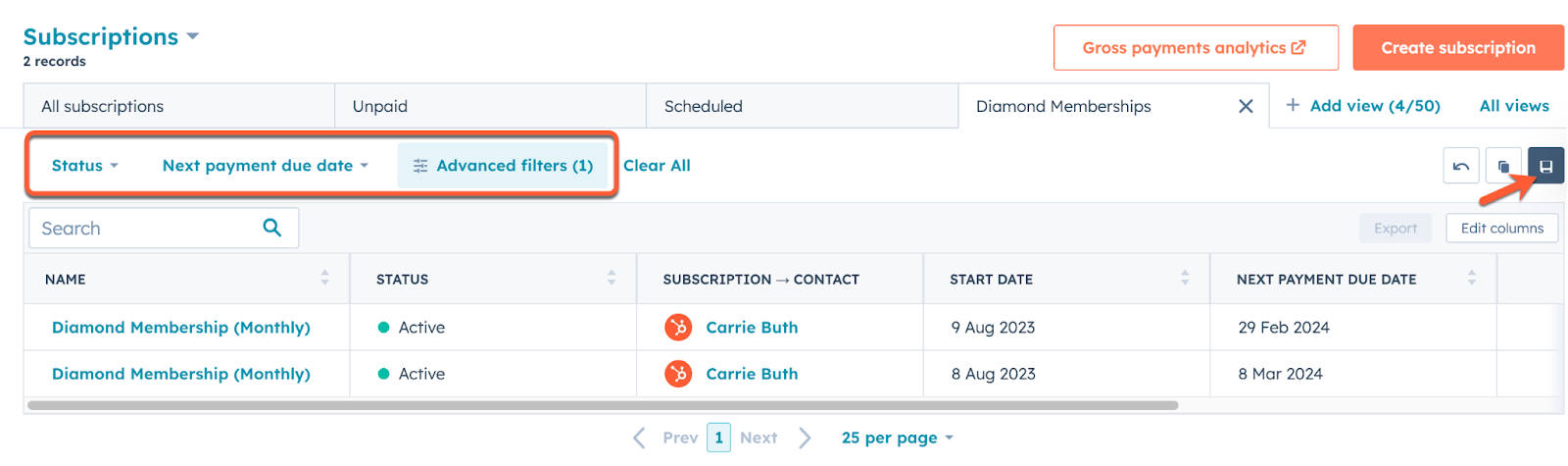 HubSpot Subscriptions Recurring payments