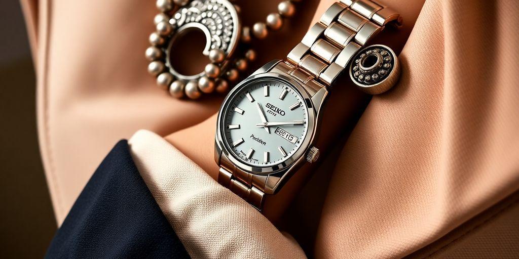 Stylish Seiko watch on a fashionable wrist with accessories.