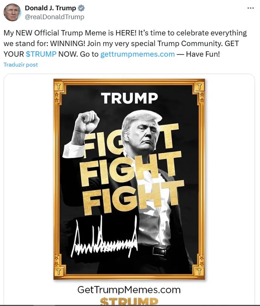  Tweet de Donald Trump anuncia lançamento da memecoin TRUMP