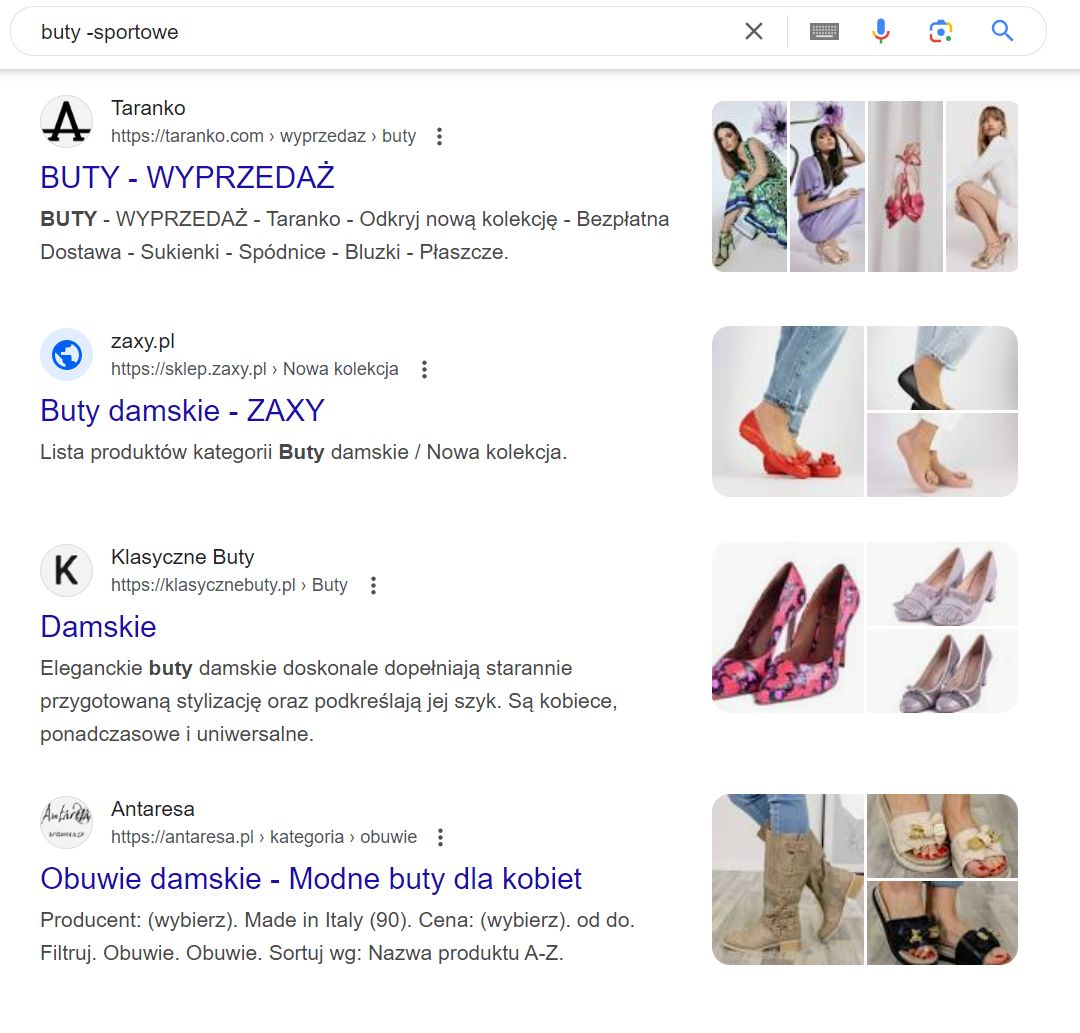 Operator Google  - minus