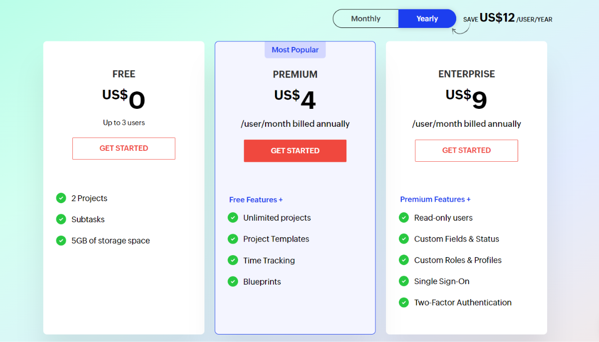 Zoho Projects Pricing